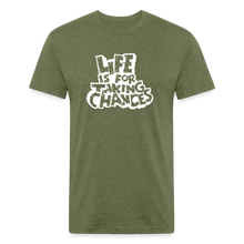 Load image into Gallery viewer, Life is for Taking Chances in white T-Shirt - heather military green